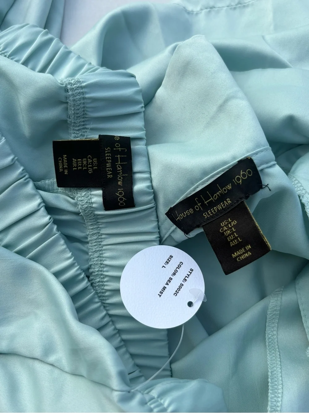House of Harlow 1960 Sleepwear Large Blue Green Satin Pajama Set NWOT